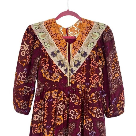 Anthropologie MAEVE Meredith Midi Dress Size XSP Embroidered Metallic Peasant - Picture 1 of 16